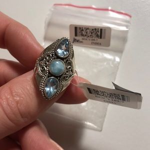 NEW sterling silver ring pear shape blue topaz